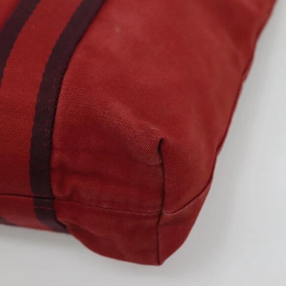 HERMES Fourre Tout cabas Tote Bag Canvas Red Navy Auth bs24477 - Picture 12 of 16